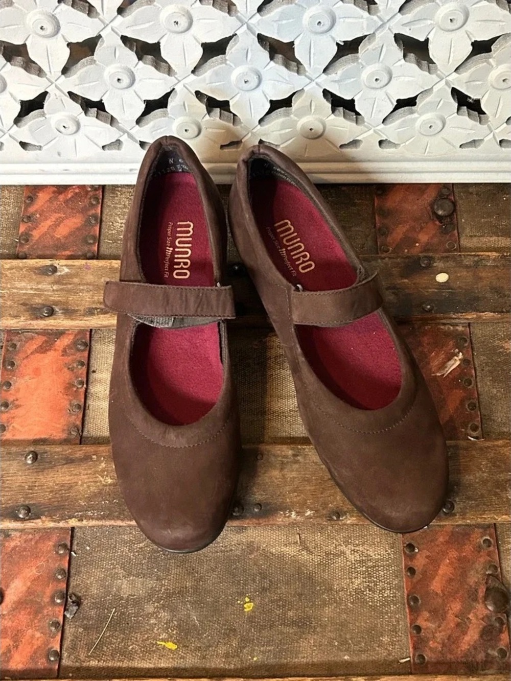 Munro Brown Mary Jane Flats with Adjustable Strap